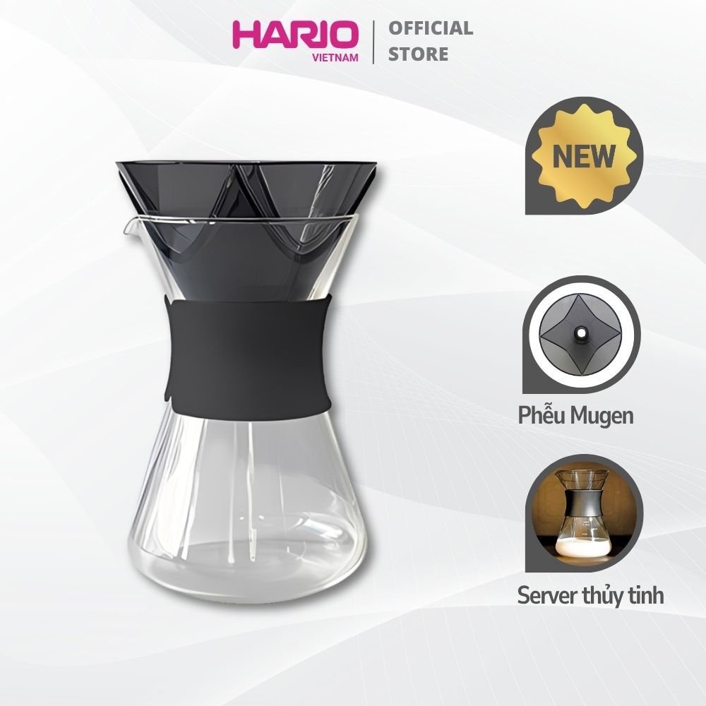 Set phễu Hario Mugen kèm bình server thủy tinh 400ml Hario easy coffee pot (phù hợp cho người mới)