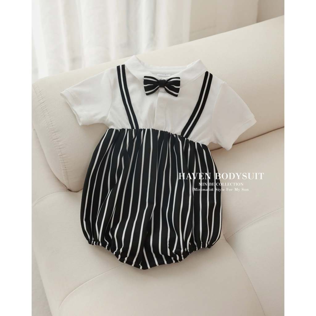 [MINIBE] Bodysuit Haven chất liệu co dãn 4 chiều hoạ tiết kẻ sọc đen trắng cho bé trai