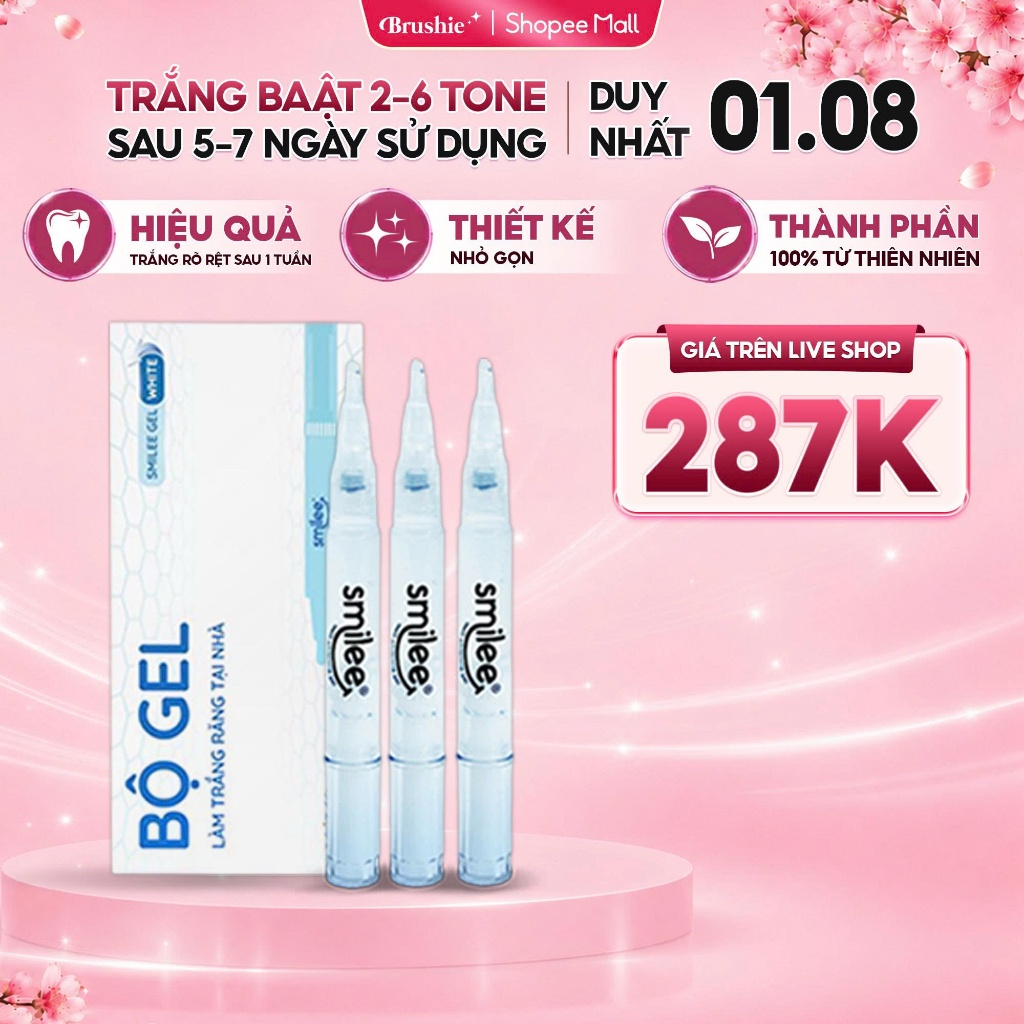 [GIÁ 293K TẠI LIVE SHOP] Bộ 3 bút gel làm trắng răng Smilee dùng cho bộ kit trắng răng Smilee Extra 