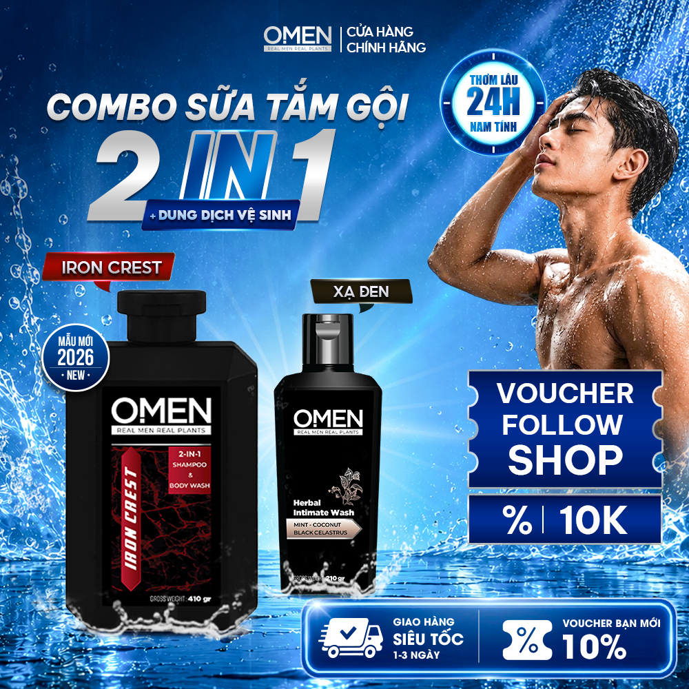 Combo Dầu Gội Đầu OMEN Sữa Tắm 2In1 410g & Dung Dịch Vệ Sinh Nam OMEN 210g