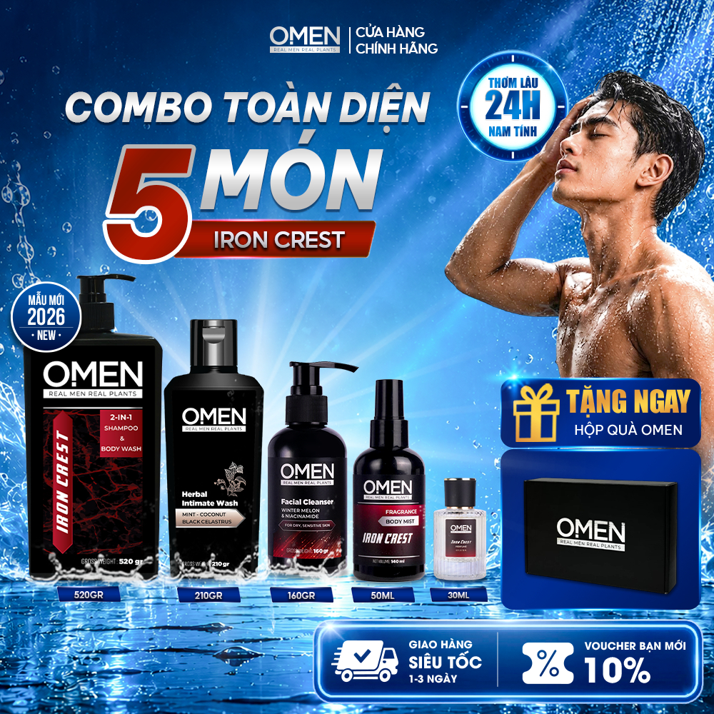 Combo Toàn Diện - Dầu Gội Đầu 2in1 Omen, Sữa Rửa Mặt, Dung Dịch Vệ Sinh Nam, Nước Hoa & Body Mist