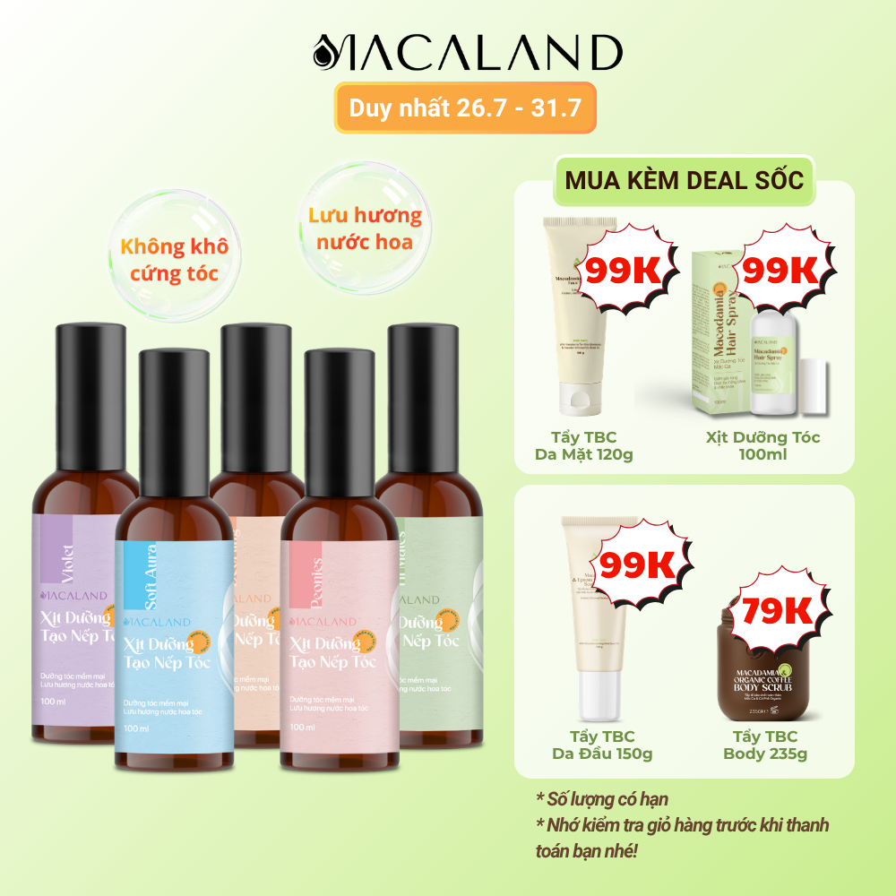 Xịt giữ nếp tạo kiểu và dưỡng tóc 3in1 MACALAND 100ml hương thơm nước hoa cho tóc