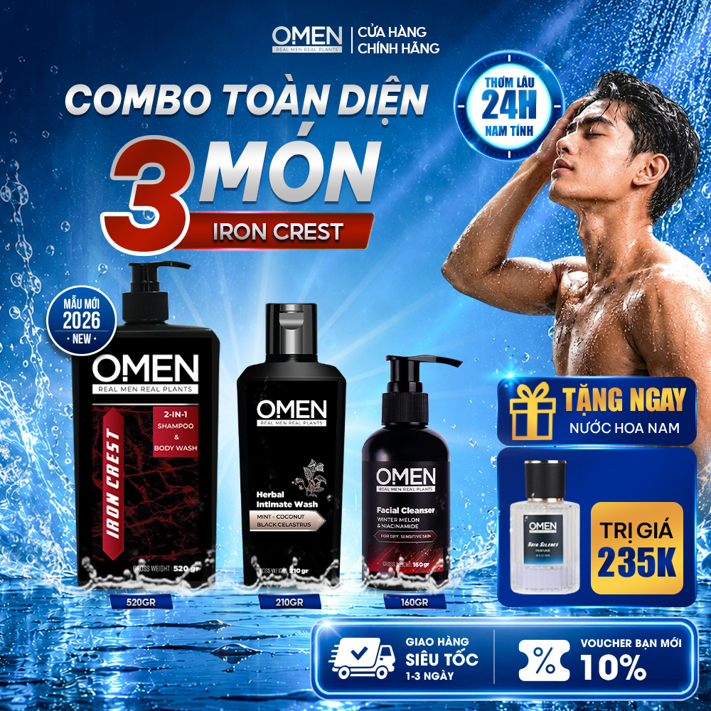 Combo Dầu Gội Đầu Omen Sữa Tắm 2in1 520g & Sữa Rửa Mặt Tràm Trà160g & Dung Dịch Vệ Sinh Nam 210g