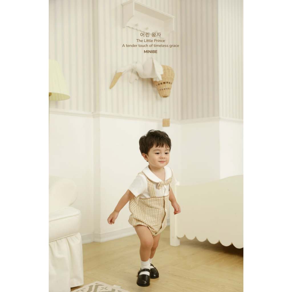 [MINIBE] Bodysuit Sacha chất liệu cotton co dãn phối hoạ tiết kẻ caro be phong cách Hàn Quốc cho bé 