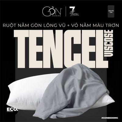 [SPV] Combo Ruột Gối Gòn Lông Vũ | Gòn Bi Và Vỏ Gối Nằm Lụa Tencel Viscose Gòn Bedding Cao Cấp Màu Trơn 50x70 cm
