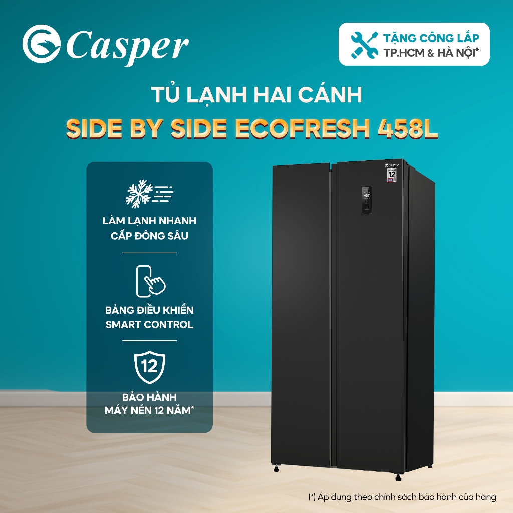 Tủ lạnh Side by Side Casper 458L RS-E460PBS11 Inverter Tiết kiệm điện
