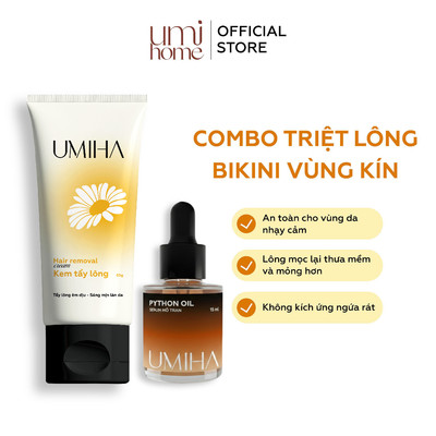 Bộ triệt lông Bikini gồm Kem Tẩy Lông UMIHA (65g) và Mỡ trăn U Minh Hạ (15ml)