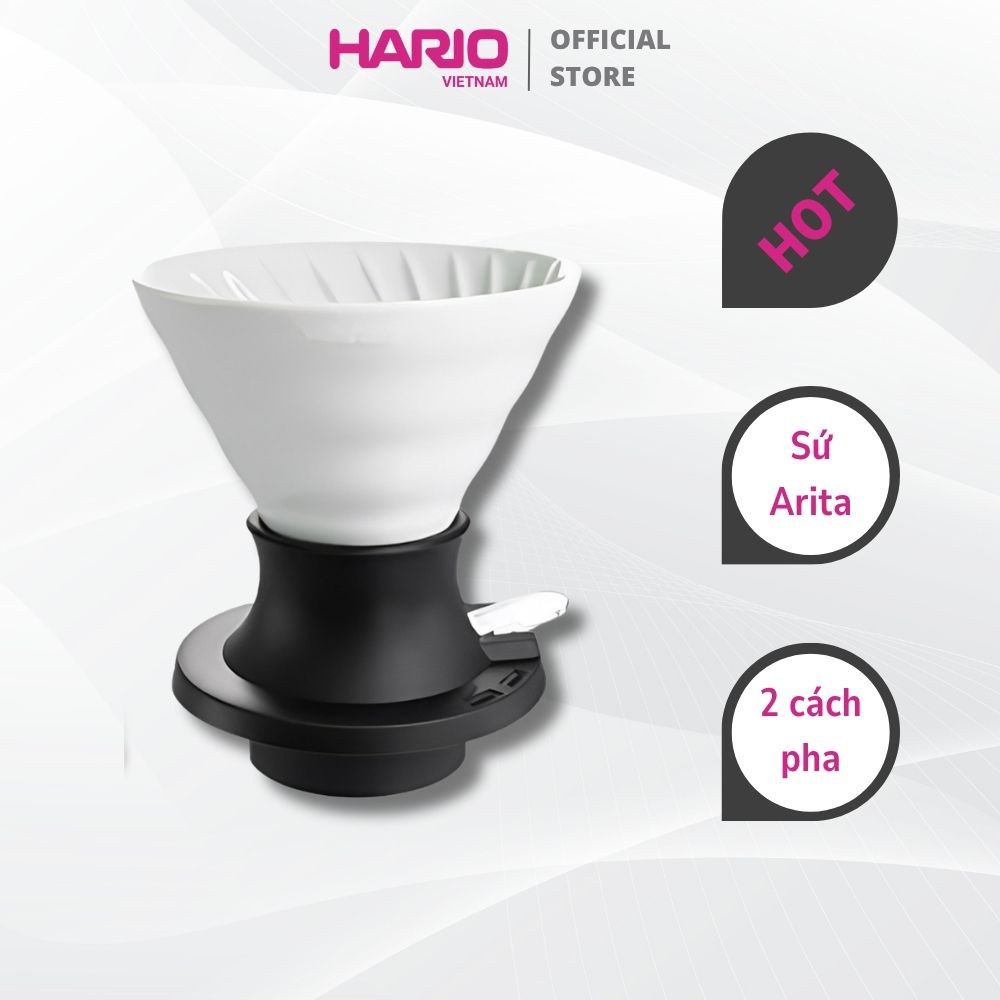 Phễu Hario Switch sứ trắng Immersion Dripper size 02 kèm giấy lọc (có nút tắt/mở để ngâm/ủ cà phê)