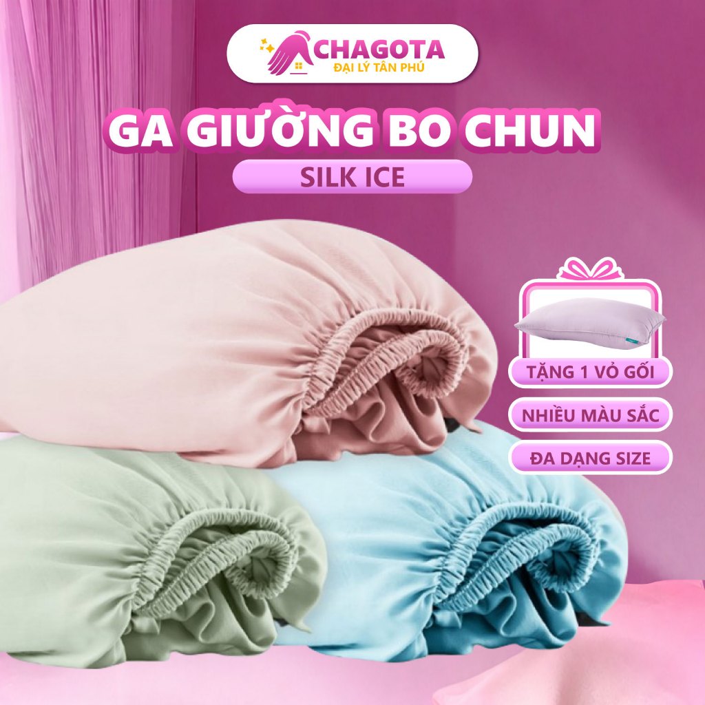 Ga Giường Lụa Silk Ice CHAGOTA, Chât Liệu Mát Lạnh, Ga Bo Chun Chắc Chắn, Ôm Khít Nệm 1mx2m - 2m2x2m