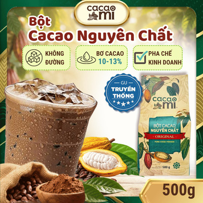 Bột cacao nguyên chất không đường gu truyền thống CACAOMI Original chuẩn xuất khẩu 250g/500g