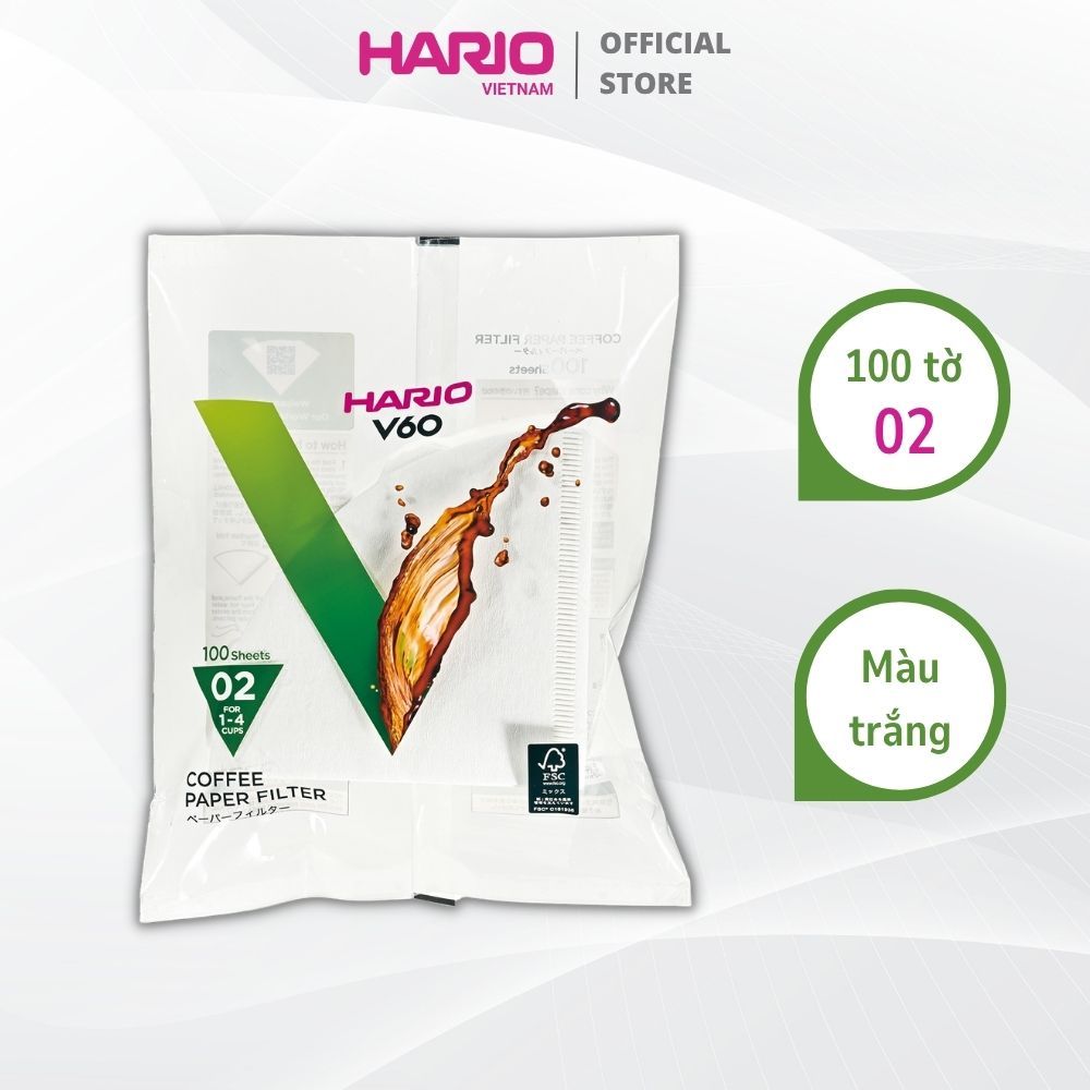 Giấy lọc V60 pha cà phê Hario V60 Coffee Paper Filter 100 tờ size 02 VCF-02-100W (màu Trắng)