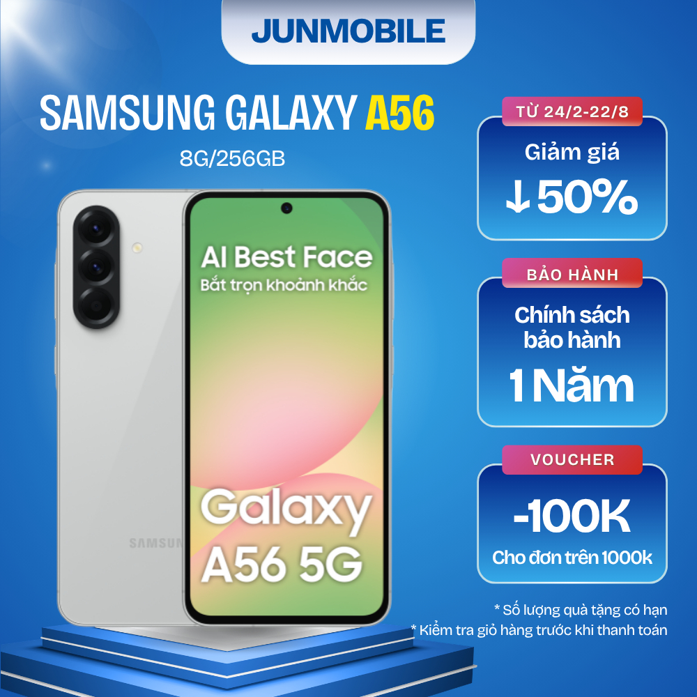 Điện Thoại Samsung Galaxy A56 5G 8G 256GB Al Thông Minh Hiệu Năng Đỉnh Pin Tốt Bảo Hành 12 Tháng
