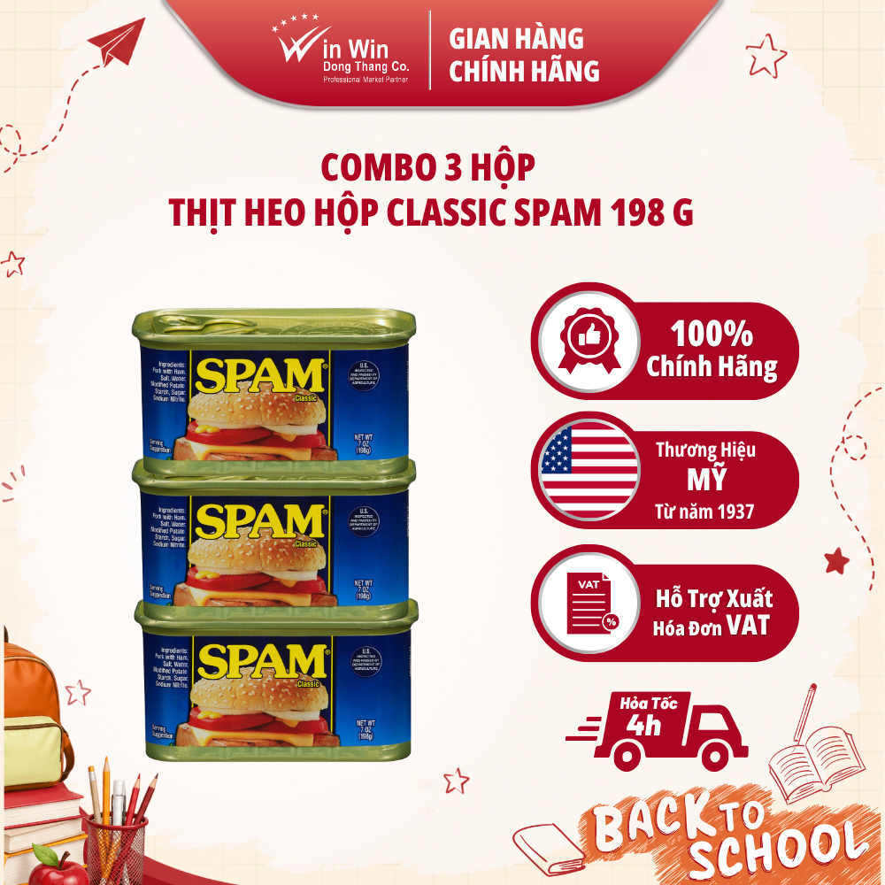 Combo 3 Hộp Thịt Heo Hộp SPAM Classic 198g - Nhập Khẩu Mỹ