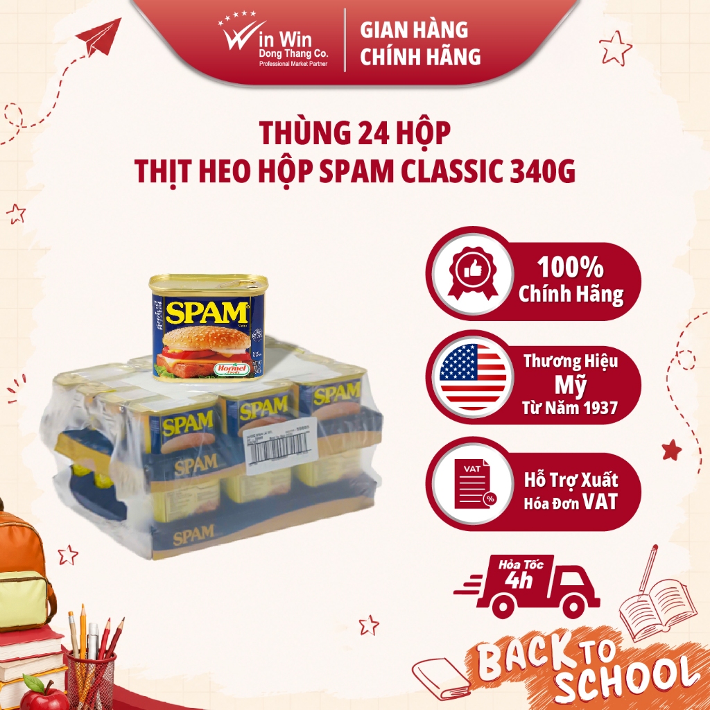 Thùng 24 Hộp Thịt Heo Hộp SPAM Classic 340g | Hormel SPAM Luncheon Meat 340g