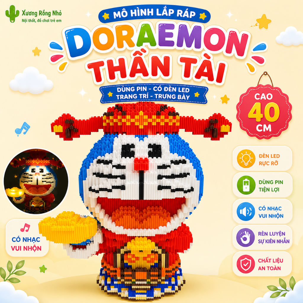 Mô hình doramon thần tài size 40cm, mô hình doraemon bác sĩ