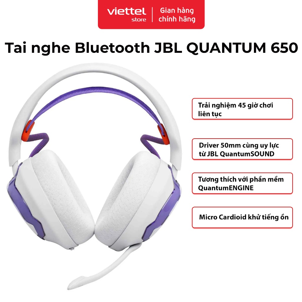 Tai nghe Bluetooth JBL QUANTUM 650 | Công nghệ JBL Quantum Spatial Sound | Micro Cardioid Khử Ồn
