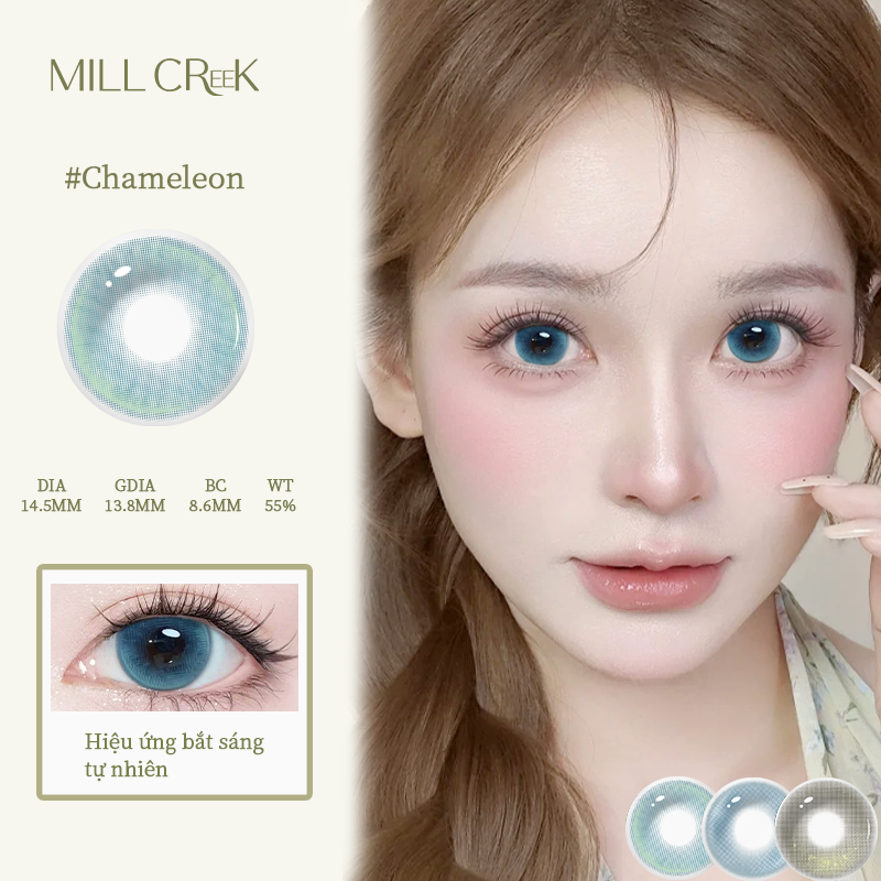 【Chameleon】 Mill Creek Kính Áp Tròng Màu Nâu Highlight 14.5 Lens Hàn Quốc Tự Nhiên Dùng 1 Ngày 55%