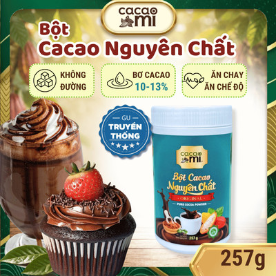 Bột cacao nguyên chất không đường CACAOMI chuyên pha chế cafe, pha trà sữa sô cô la Original hũ 257g