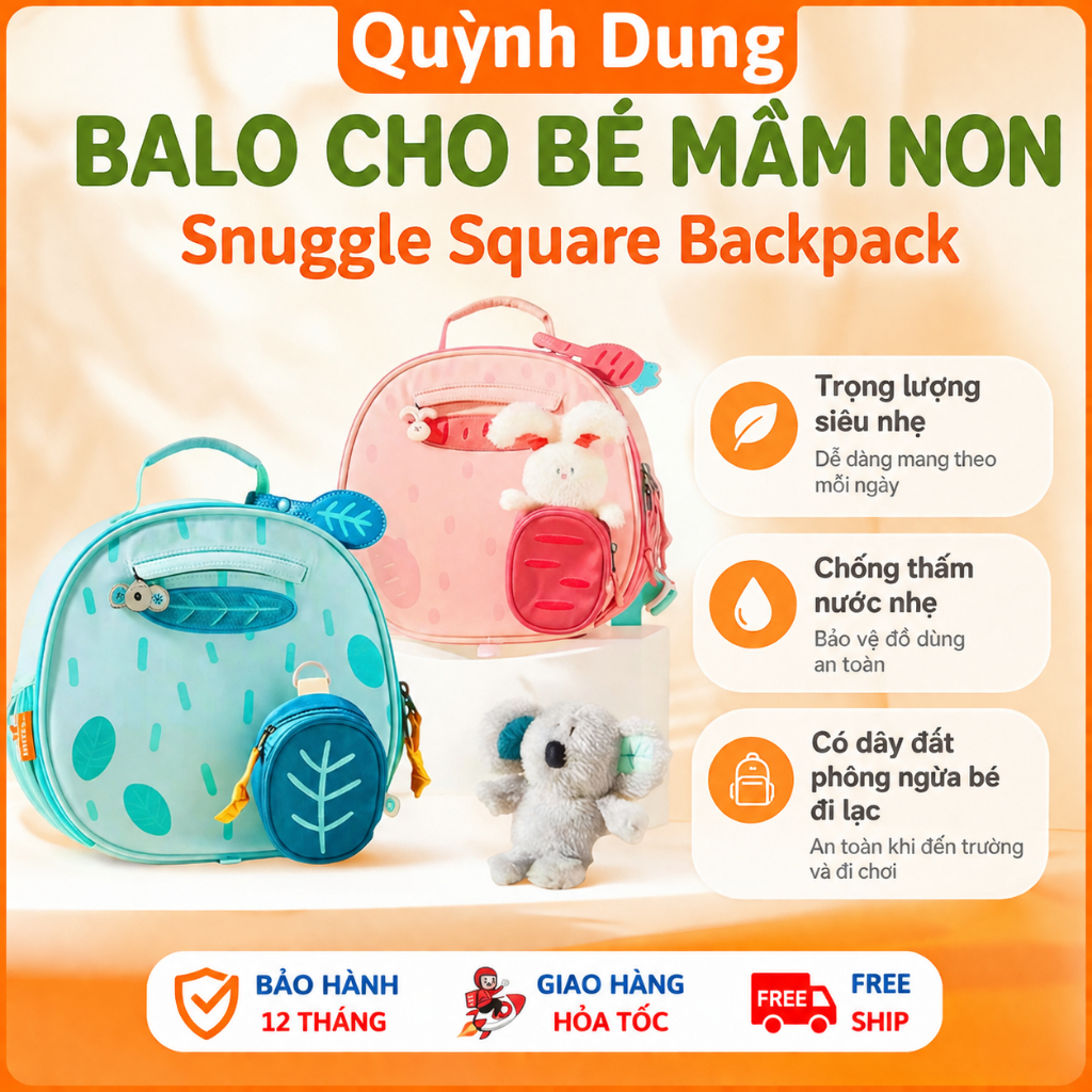 Balo Đi Học Mầm Non Cho Bé Mideer Snuggle Square Backpack – Có Dây Dắt Phòng Ngừa Bé Đi Lạc - Hàng C