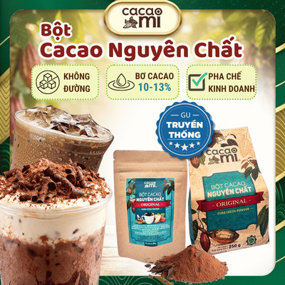Bột cacao nguyên chất không đường CACAOMI Original ăn kiêng Keto, ăn chay, Halal [60g/80g/250g]