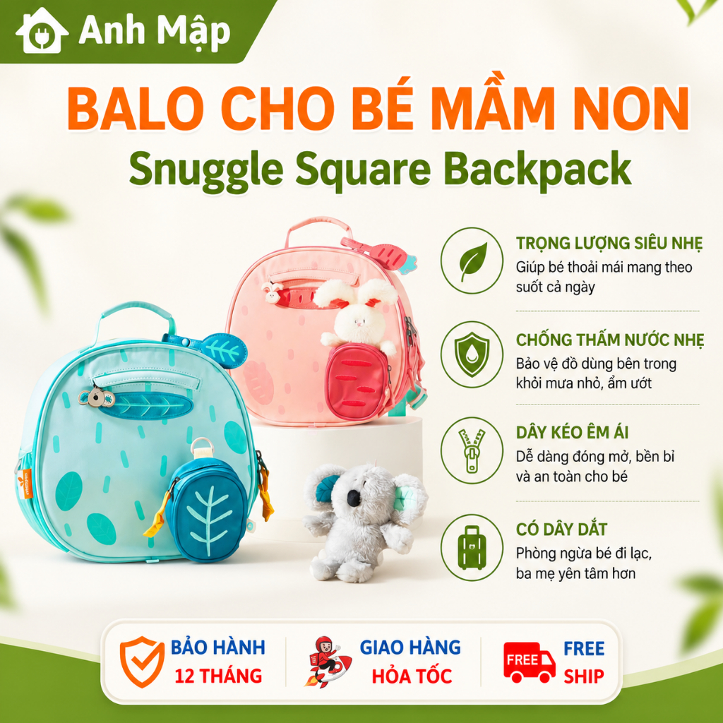 Balo Đi Học Mầm Non Cho Bé Mideer Snuggle Square Backpack – Có Dây Dắt Phòng Ngừa Bé Đi Lạc - Hàng C