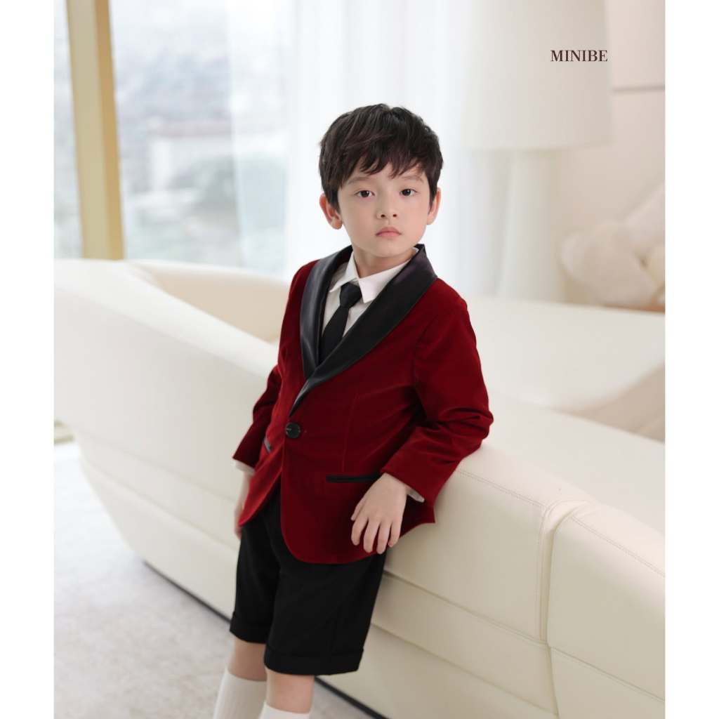[MINIBE] Áo Vest Percy chất liệu nhung đỏ cao cấp thiết kế sang trọng cho bé trai