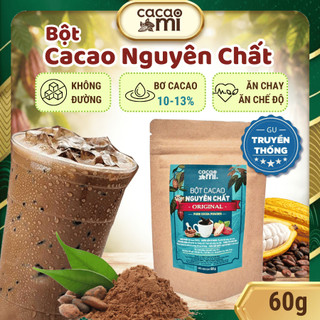 Bột cacao nguyên chất 100% không đường Thức uống sô cô la ăn kiêng Keto CACAOMI Original 60g/80g