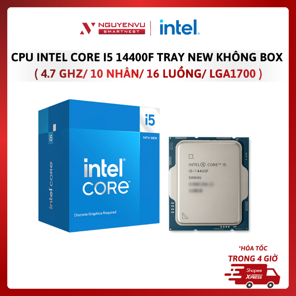CPU Intel Core I5 14400F Tray New không box / 14400F Box Nhập Khẩu ( 4.7 GHz/10 Nhân/16 Luồng/LGA170