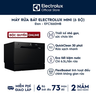 [Mới - Độc quyền Online] Free giao lắp - Máy rửa chén bát Electrolux để bàn 6 bộ 55cm Series 100 - Đen EFC1660MB