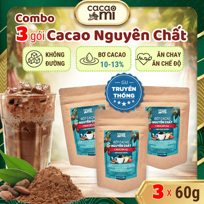 Combo 3 gói ca cao nguyên chất không đường gu truyền thống Cacao Mi Original pha chế trà sữa 20g/60g/250g/500g