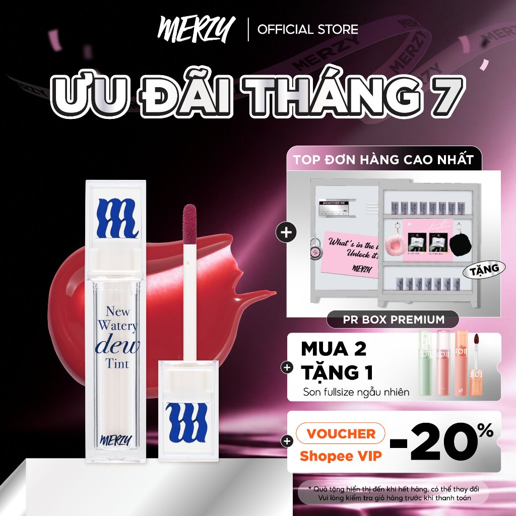 [NEW DEW] Son Tint Bóng Hàn Quốc Bền Màu, Lâu Trôi Cho Đôi Môi Căng Mọng, Ẩm Mịn Merzy The Watery De