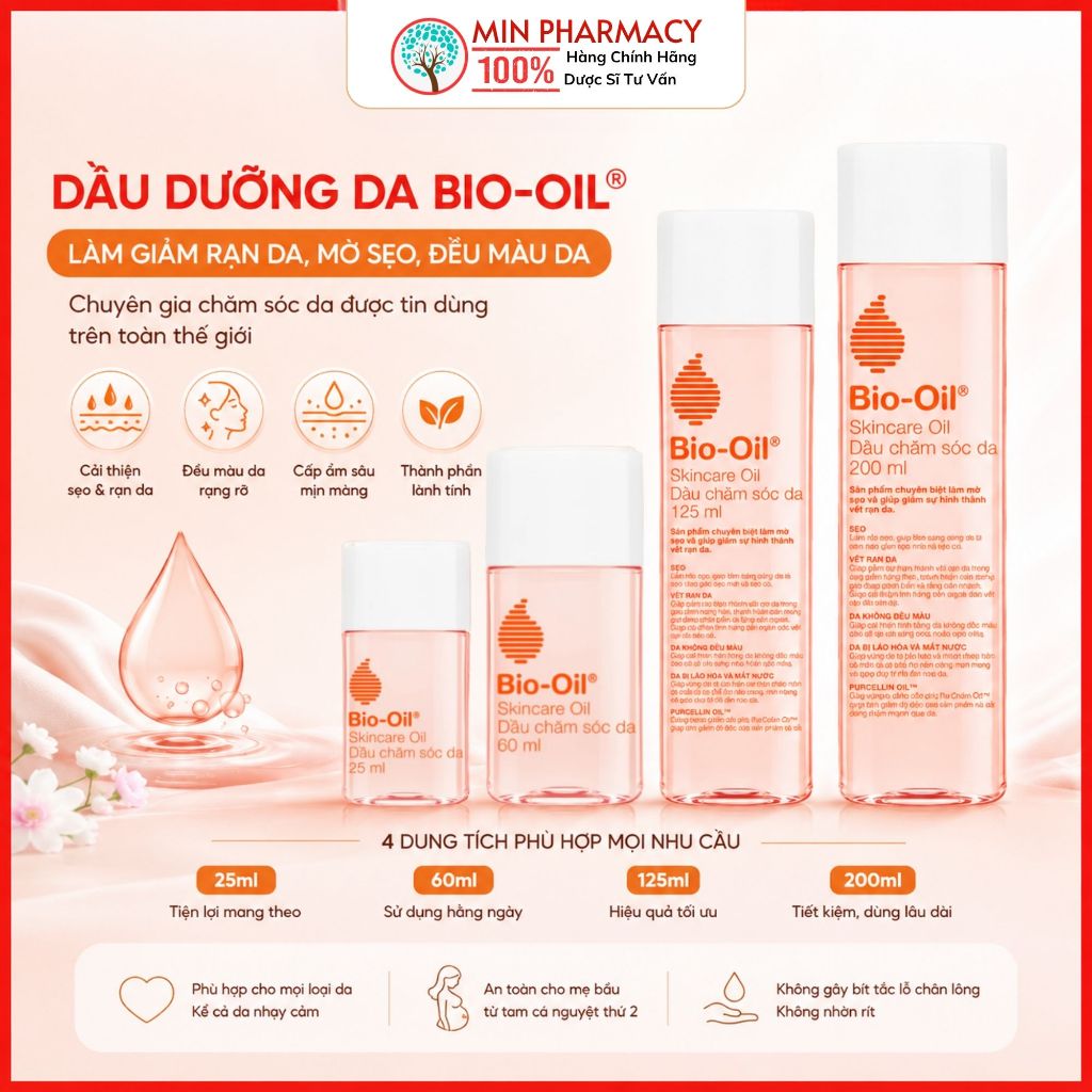 Dầu Dưỡng da Da Bio-Oil Làm Giảm Rạn Da, Mờ Sẹo, Đều màu da Skincare oil - Minpharmacy