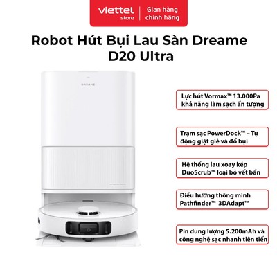 Máy Robot Hút Bụi Lau Nhà Thông Minh Dreame D20 Ultra | Lực Hút 13.000Pa | Trạm Sạc Đa Năng