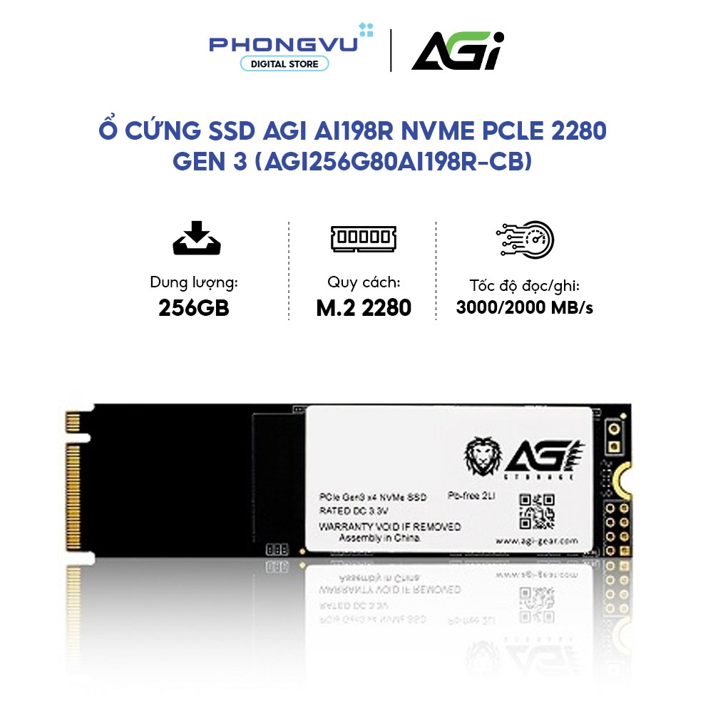 Ổ Cứng SSD AGI AI198R 256GB M.2 NVMe PCIe Gen3 x4, Đọc 1900MB/s, Ghi 1000MB/s…