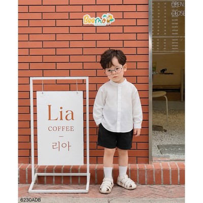 Áo sơ mi thô lụa Beemo cổ tàu thiết kế basic vải thô lụa cho bé đi học, đi chơi từ 9-24kg 6230ADB