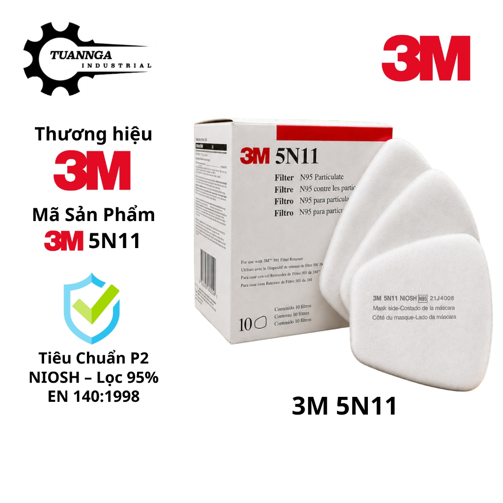 Tấm Bông Lọc Bụi 3M 5N11 Chuẩn N95 - Bông Lọc Thay Thế Dùng Với Nắp Giữ 3M 501, Phin Lọc 3M