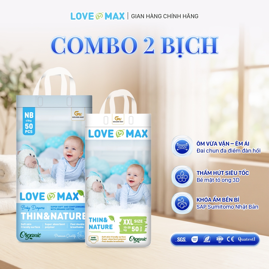 Tã bỉm Love Max chính hãng, siêu tiết kiệm, mỏng nhẹ, khô thoáng đủ size cho bé