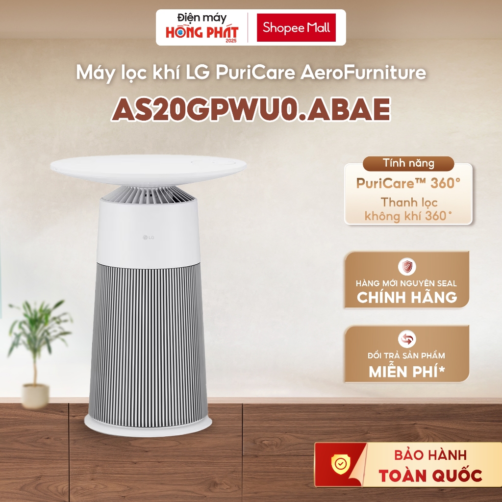Máy Lọc Khí LG PuriCare AeroFurniture Công Nghệ UVnano™ Màu Trắng AS20GPWU0.ABAE [GIAO TOÀN QUỐC]
