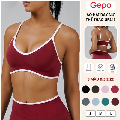 GEPO Áo Tập Nữ Basi, Áo Bra Thể Thao Cao Cấp 90% Polyamide 10% Elastane,Thiết Kế Viền Thời Trang, Phù Hợp Gym&Yoga GP245