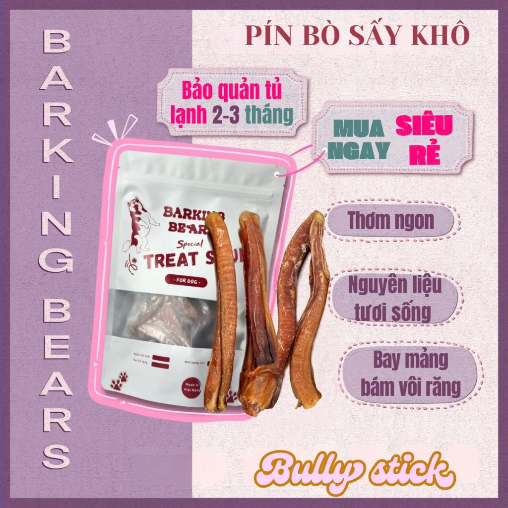 Ngọc Dương và Pím Bò Sấy Khô Barking Bears Cho Chó Bánh Thưởng Treat Sấy