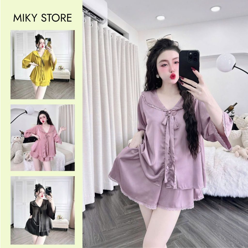 Đồ Ngủ Pijama Bigsize MIKY Tay Loe 2, Đồ Ngủ Bigsize lụa Latin cao cấp mềm mại xinh xắnd < 70KG M06 