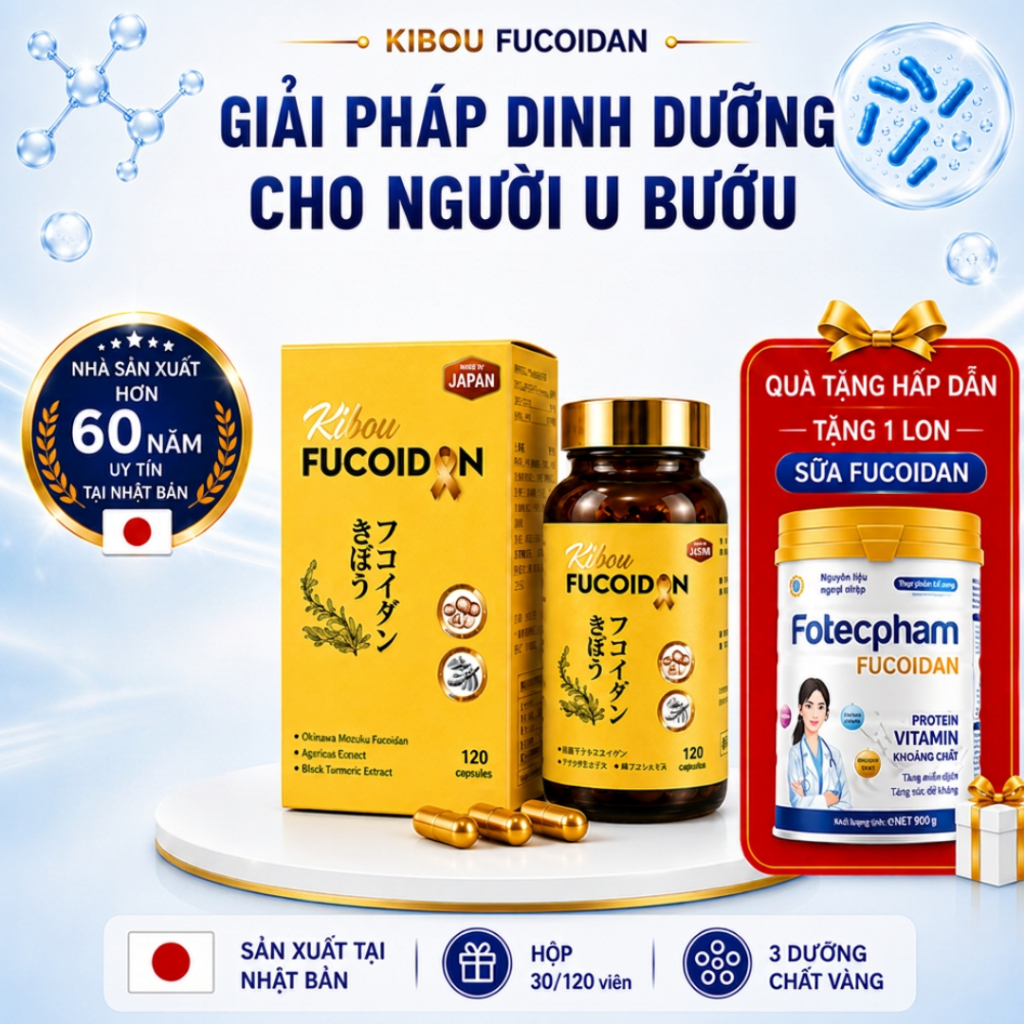 Kibou Fucoidan Nhật Bản - Hỗ trợ tăng cường đề kháng, Dinh dương cho người u bướu (Hộp 30/120V)