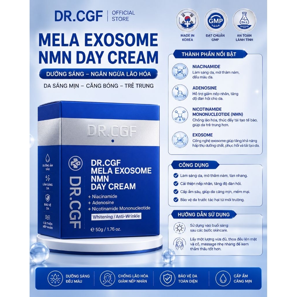 DR.CGF Mela Exosome NMN Day Cream 50g – Kem Dưỡng Ban Ngày Sáng Da, Mờ Thâm Nám, Chống Lão Hóa Hàn Q