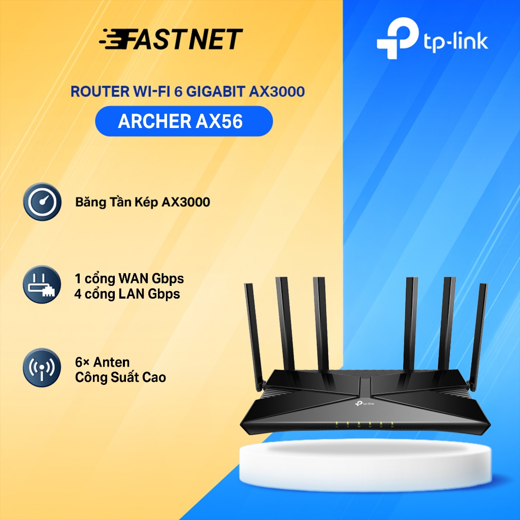 Router TP-Link Archer AX56 AX3000 | Hỗ Trợ EasyMesh HomeShield