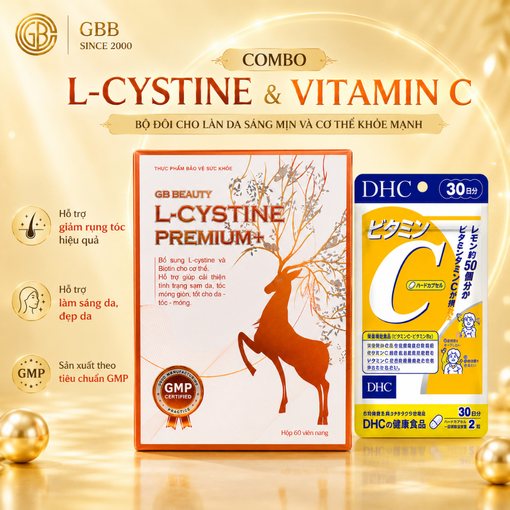 Combo viên uống Vitamin C DHC và L cystine premium 60 viên - 30 ngày