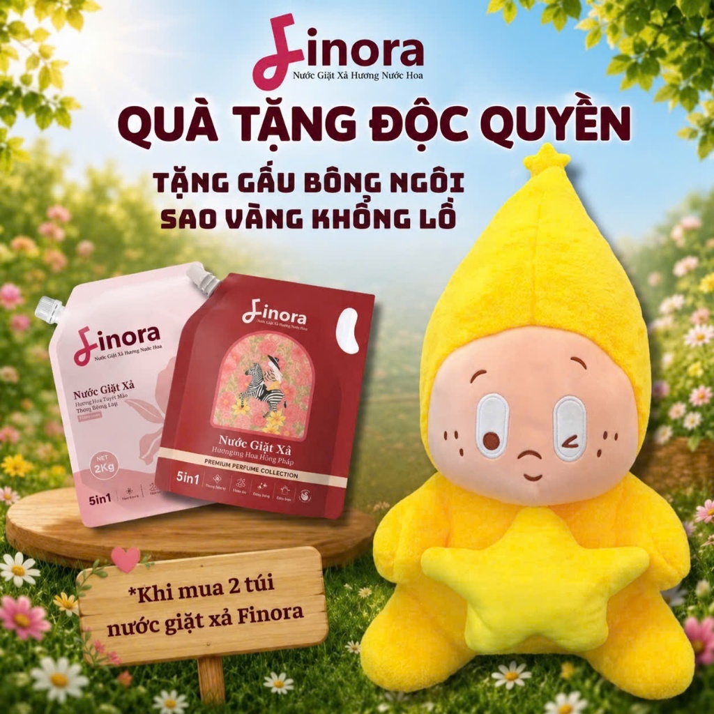 [Tặng 1 Gấu Bông Ngôi Sao] Combo 2 Nước Giặt Xả Finora - Lưu Hương Đa Tầng