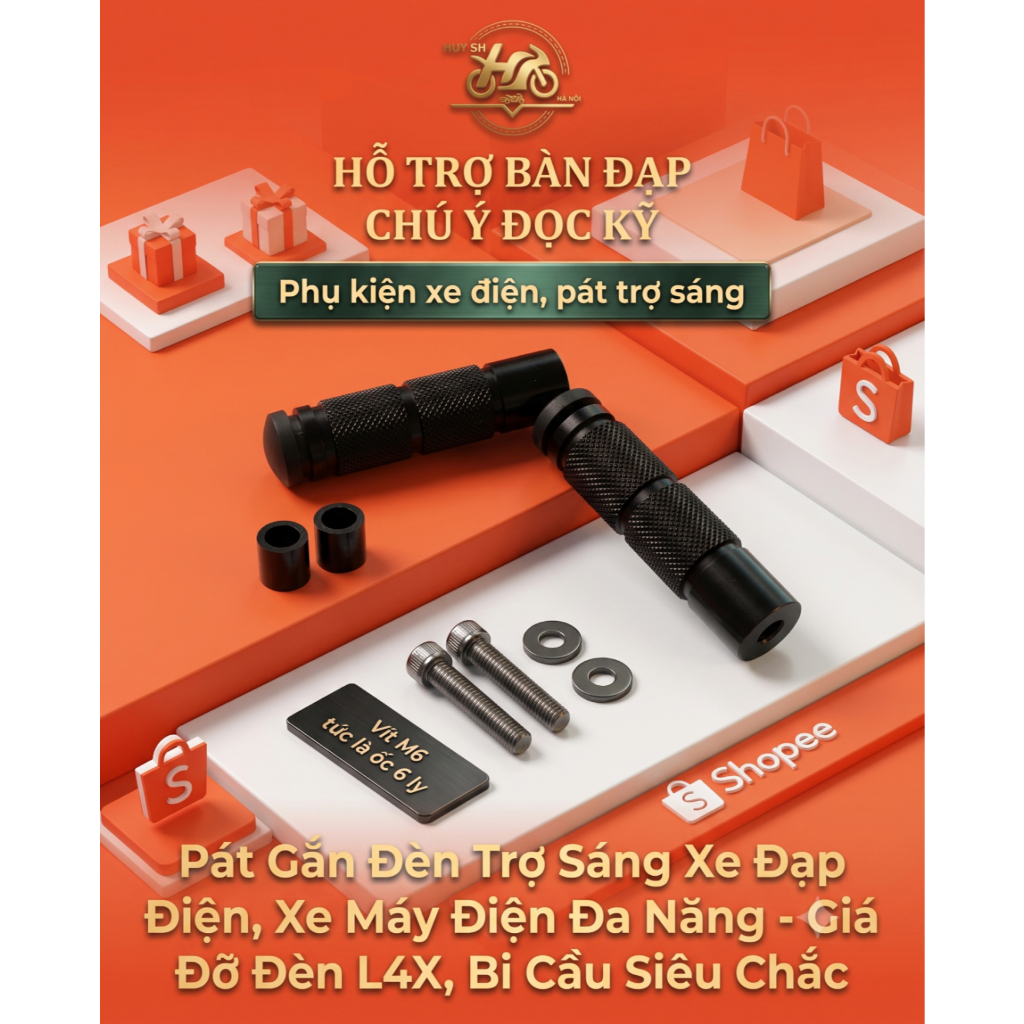 Pát Gắn Đèn Trợ Sáng Xe Đạp Điện, Xe Máy Điện Đa Năng - Giá Đỡ Đèn L4X, Bi Cầu Siêu Chắc