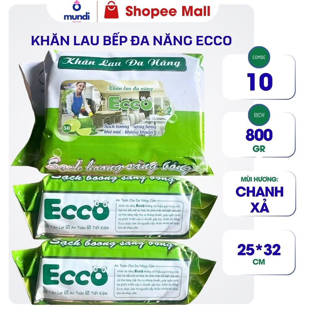 Khăn Lau Đa Năng ECCO Gói 800Gr, Khăn Lau Bếp Amy, 10, 2 & 5 Gói Khăn Lau Bếp ECCO, KHĂN ƯỚT