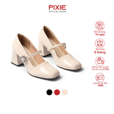 Giày Cao Gót Nữ 7cm Quai Ngang Phối Khóa Đá Thời Trang Pixie H479