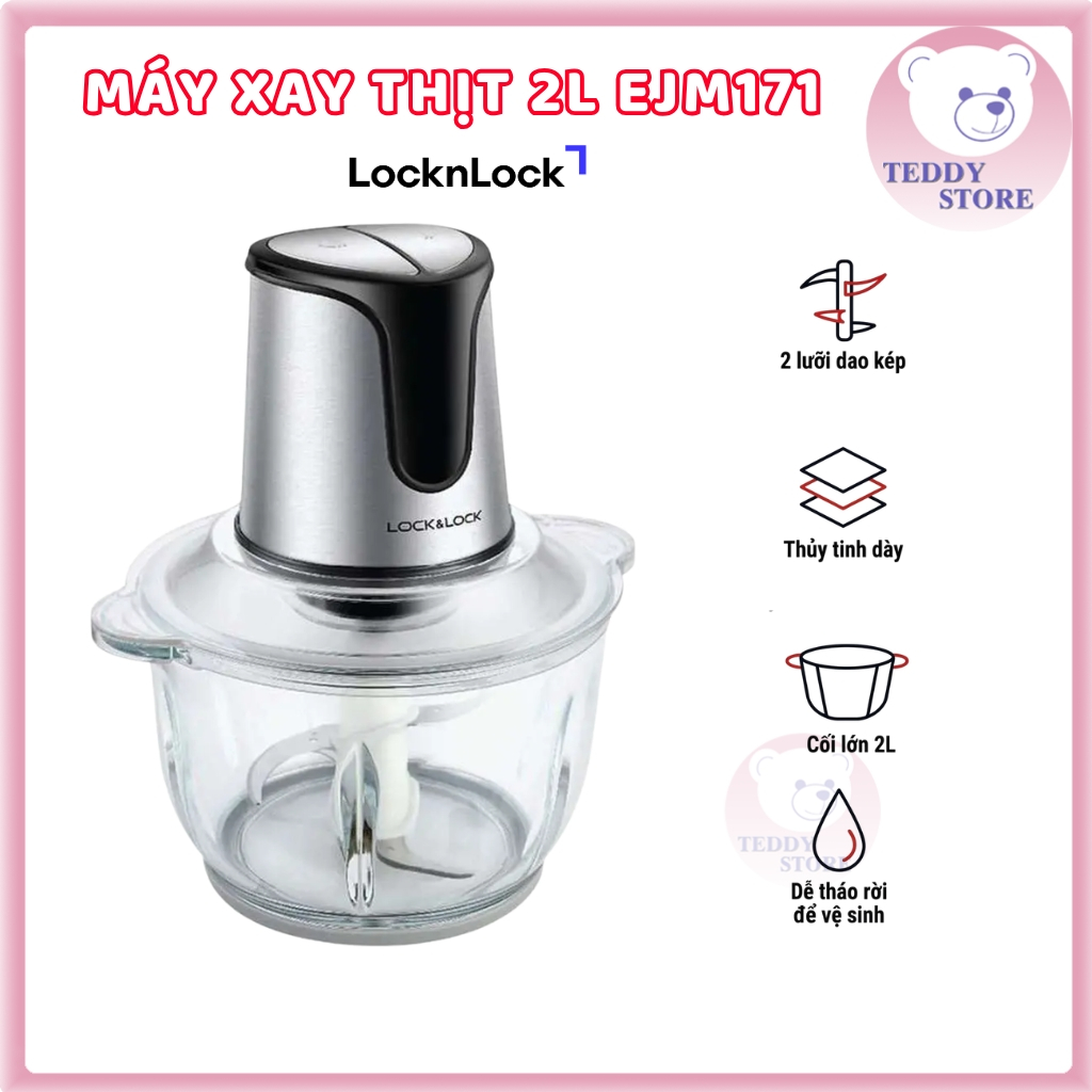 Máy xay thịt LocknLock EJM171 2 lít 300W - Hàng chính hãng, 4 lưỡi dao, cối thủy tinh
